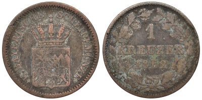 Бавария 1 крейцер 1862 Максимилиан II (1848-1864) KM 473 серебро 71-212