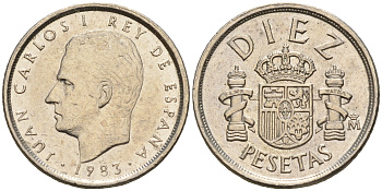 Испания 10 песет 1983 Хуан Карлос I KM 827 медно-никель    4596-262