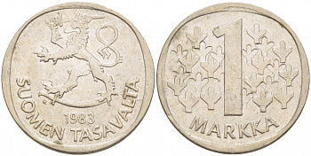 ФИНЛЯНДИЯ 1 МАРКА 1983 K KM 49а медно-никель 3718-1152