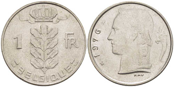 БЕЛЬГИЯ 1 ФРАНК 1976 BELGIQUE, БОДУЭН I (1951-1993) KM 142.1 медно-никель 213-536