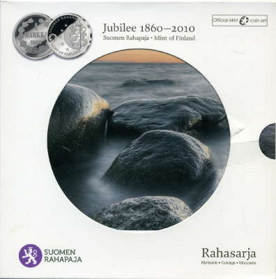 Финляндия евронабор из 8 монет + жетон 2010 150 лет чекану (1860-2010), официальный набор в оригинальном буклете UNC 5-6-2-13