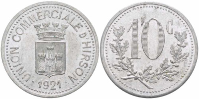 Франция 10 сантимов 1921 союз коммерсантов Ирсона алюминий 4383-257