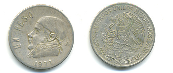 Мексика 1 песо 1971 Хосе Мария Морелос KM 460 медно-никель 86-1515