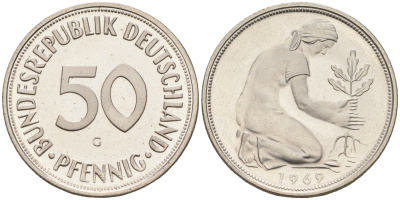 ФРГ 50 пфеннигов 1969 G J 384, KM 109.1 медно-никель  PROOF  1094-4-11