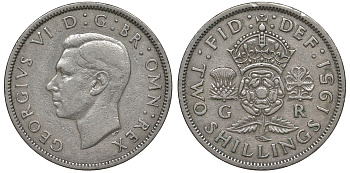 Великобритания 2 шиллинга (флорин) 1951 Георг VI (1936-1952) KM 878, Spink 4107 медно-никель 4131-525