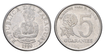 Парагвай 5 гуарани 1980 KM 166 нержавеющая сталь 4668-965