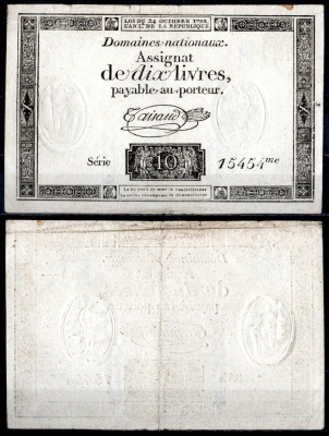 Франция 10 ливров 1791 Pick A51 бумага 8613-29-3-1