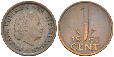 Нидерланды 1 цент 1963 Юлиана (1948-1980) KM 180 бронза 3457-1017