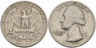 США 25 центов (квотер) 1973 Вашингтон KM 164а медь плакированная медно-никелем 31-723