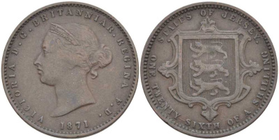 Джерси 1/26 шиллинга 1871 Виктория (1837-1901) KM 4 бронза 3996-816