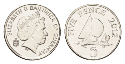 Гернси 5 пенсов 2012 год-тип KM 97a сталь плакированная никелем UNC M70-11