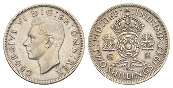 Великобритания 2 шиллинга (флорин) 1947 Георг VI (1936-1952) KM 865, Spink 4102 медно-никель 4638-445