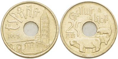 Испания 25 песет 1995 Кастилья и Леон (Castilla y Leon), Хуан Карлос I (1975-2014) KM 948 латунь 216-734