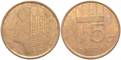 НИДЕРЛАНДЫ 5 ЦЕНТОВ 1987 БЕАТРИКС KM 202 бронза 3856-535