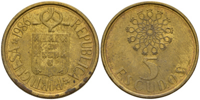 Португалия 5 эскудо 1986  KM 632 никель-латунь    4598-1255