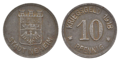 Нехайм 10 пфеннигов 1918 Funck 358.3, Men05 18302.5, Men18 22888.5 железо 4636-852