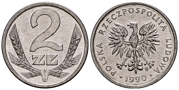 Польша 2 злотых 1990 Y 80.3 алюминий 4164-969