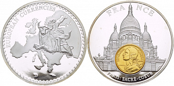 НИДЕРЛАНДЫ МЕДАЛЬ ND МОНЕТА НА МЕДАЛИ, СЕРИЯ ДОЕВРОВЫЕ ЕВРОПЕЙСКИЕ МОНЕТЫ, ФРАНЦИЯ, ПАРИЖ, 5 САНТИМОВ, ПАРИЖ СОБОР САКРЕ КЁР серебрение PROOF 1090-1-22