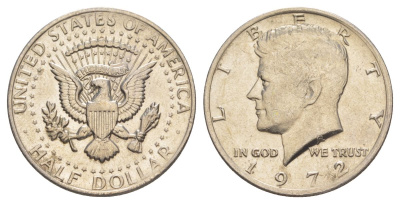 США 1/2 доллара (50 центов) 1972 Джон Кеннеди KM 202b медь плакированная медно-никелем aUNC 4137-744