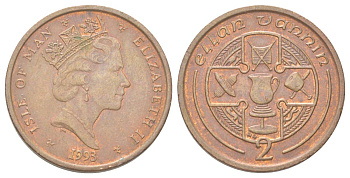 Остров Мэн 2 пенса 1993 KM 208 бронза 4624-336