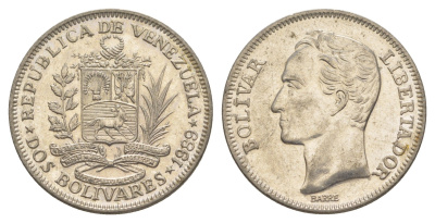 Венесуэла 2 боливара 1989 Симон Боливар Y 43a сталь плакированная никелем 4583-116