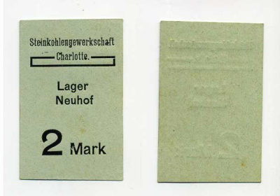 Германия 2 марки ND угольные шахты Шарлотта, лагерь военнопленных Tieste 135.42 бумага UNC (пресс) 000-00-00