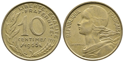 ФРАНЦИЯ 10 САНТИМОВ 1966 ТИП MARIANNE KM 929 медь алюминий никель 26-949