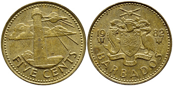 Барбадос 5 центов 1982 маяк Саут-Пойнт KM 11 латунь 4398-533