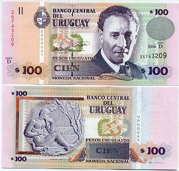 Уругвай 100 песо 2006 Эдуардо Фабини, композитор Pick 85 A бумага UNC (пресс) 447-72-1-2