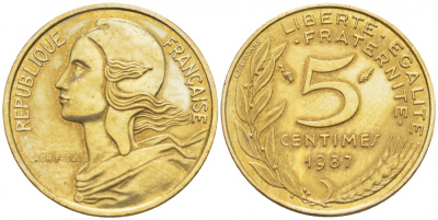 ФРАНЦИЯ 5 САНТИМОВ 1987 ТИП MARIANNE KM 933 медь алюминий никель 112-849