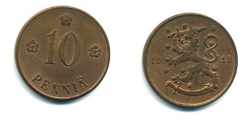 Финляндия 10 пенни 1919 KM 24 медь 37-844