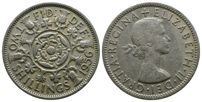Великобритания 2 шиллинга (флорин) 1956 Елизавета II (1952-2022) KM 906, Spink 4146 медно-никель 4607-942