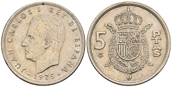 Испания 5 песет 1975 (80) Хуан Карлос I (1975-2014) KM 807 медно-никель 259-335