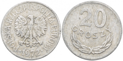ПОЛЬША 20 ГРОШЕЙ 1972 MW KM A47 алюминий 112-1243