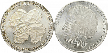 Нидерланды 50 гульденов 1990 100 лет династии королев KM 214 серебро UNC 650-445