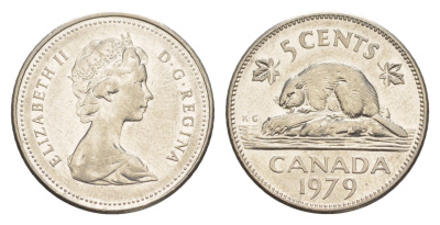 Канада 5 центов 1979 Елизавета II (1952-2022), бобр KM 60.2 никель 4636-615