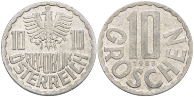 АВСТРИЯ 10 ГРОШЕЙ 1983 KM 2878 алюминий 3309-963
