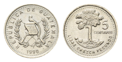 Гватемала 5 сентаво 1990 KM 276 медно-никель UNC 4668-1022