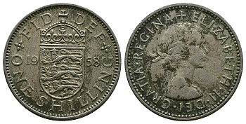 Великобритания 1 шиллинг 1958 Елизавета II (1952-2022), Английский герб KM 904, Spink 4147 медно-никель 4384-352