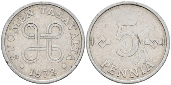 ФИНЛЯНДИЯ 5 ПЕННИ 1978 KM 45а алюминий 192-1222