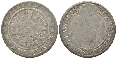 Силезия-Легница-Бжег 15 крейцеров 1663 Кристиан (1639-1673) серебро 413-814