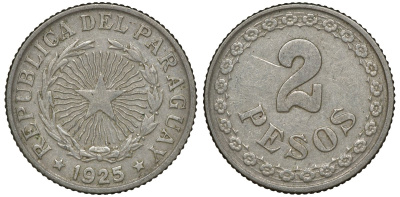ПАРАГВАЙ 2 ПЕСО 1925 ГОД ТИП KM 14 медно-никель 72-1235