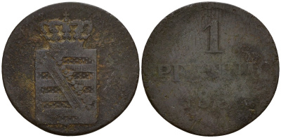 Саксония 1 пфенниг 1836 G, Фридрих Август II (1836-1854) KM 1135 медь 4189-551