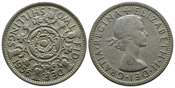 Великобритания 2 шиллинга (флорин) 1956 Елизавета II (1952-2022) KM 906, Spink 4146 медно-никель 4607-924