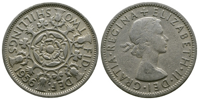 Великобритания 2 шиллинга (флорин) 1956 Елизавета II (1952-2022) KM 906, Spink 4146 медно-никель 4607-924