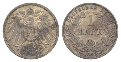 Германия 1 марка 1899 A, Вильгельм II (1888-1918) KM 14, J. 17 серебро 4626-141