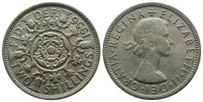 Великобритания 2 шиллинга (флорин) 1956 Елизавета II (1952-2022) KM 906, Spink 4146 медно-никель 4607-931
