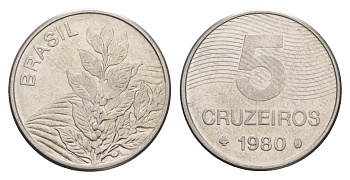 Бразилия 5 крузейро 1980 KM 591 нержавеющая сталь UNC 4644-524