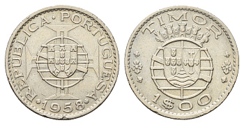 Португальский Тимор 1 эскудо 1958 год-тип KM 13 медь цинк никель 4671-747