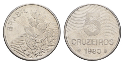 Бразилия 5 крузейро 1980 KM 591 нержавеющая сталь UNC 4644-524